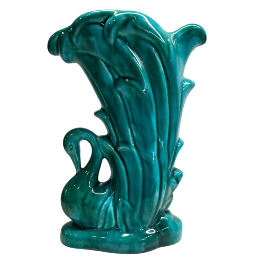 Vintage Ceramic Decorative Green Teal Glazed Swan Vase Made In Alliston  Canada